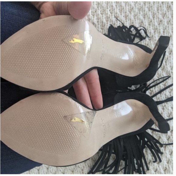 Zara BLACK High Heel Fringe Ankle Strap Sandals - Picture 8 of 8